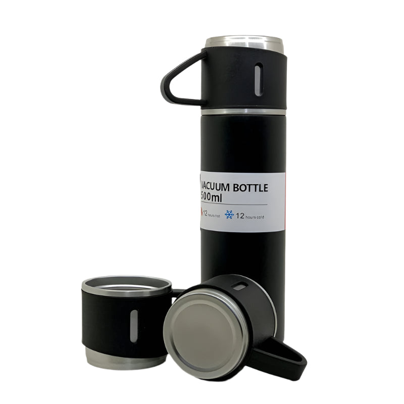 Stainless Steel Vacuum Flask Set with 3 Steel Cups Combo (500ml) signaturekarts