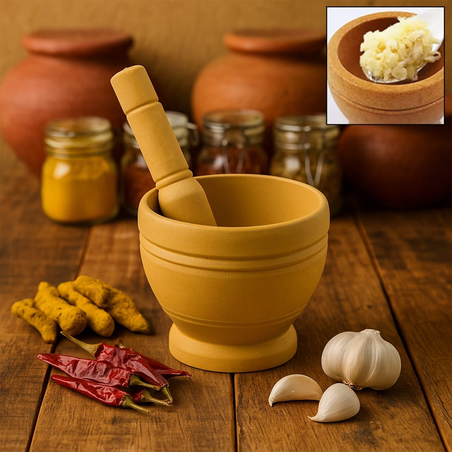 Mortar and Pestle Spice Grinder - Traditional Khalbatta for Kitchen Herb signaturekarts