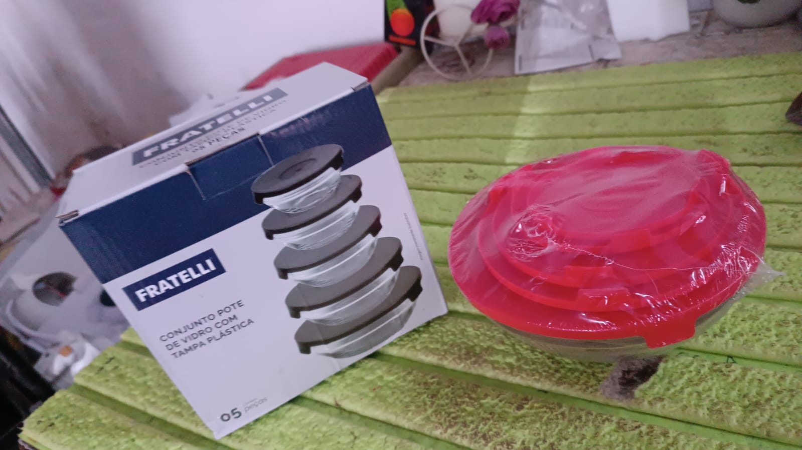 Modern Glass Bowl Set, Mixing / Storage Bowls with Red Lids (5 Pcs Set) Signaturekarts