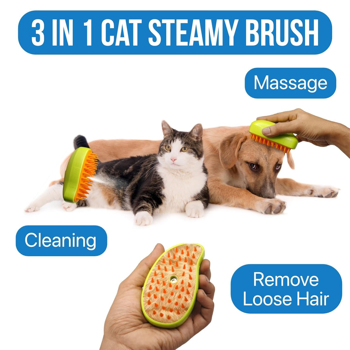 3-in-1 Cat Steamy Brush – Self-Cleaning Pet Grooming & Hair Removal Comb signaturekarts