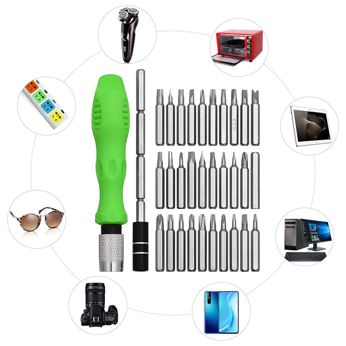 32 in 1 Mini Screwdriver Bits Set with Magnetic Flexible Extension Rod signaturekarts