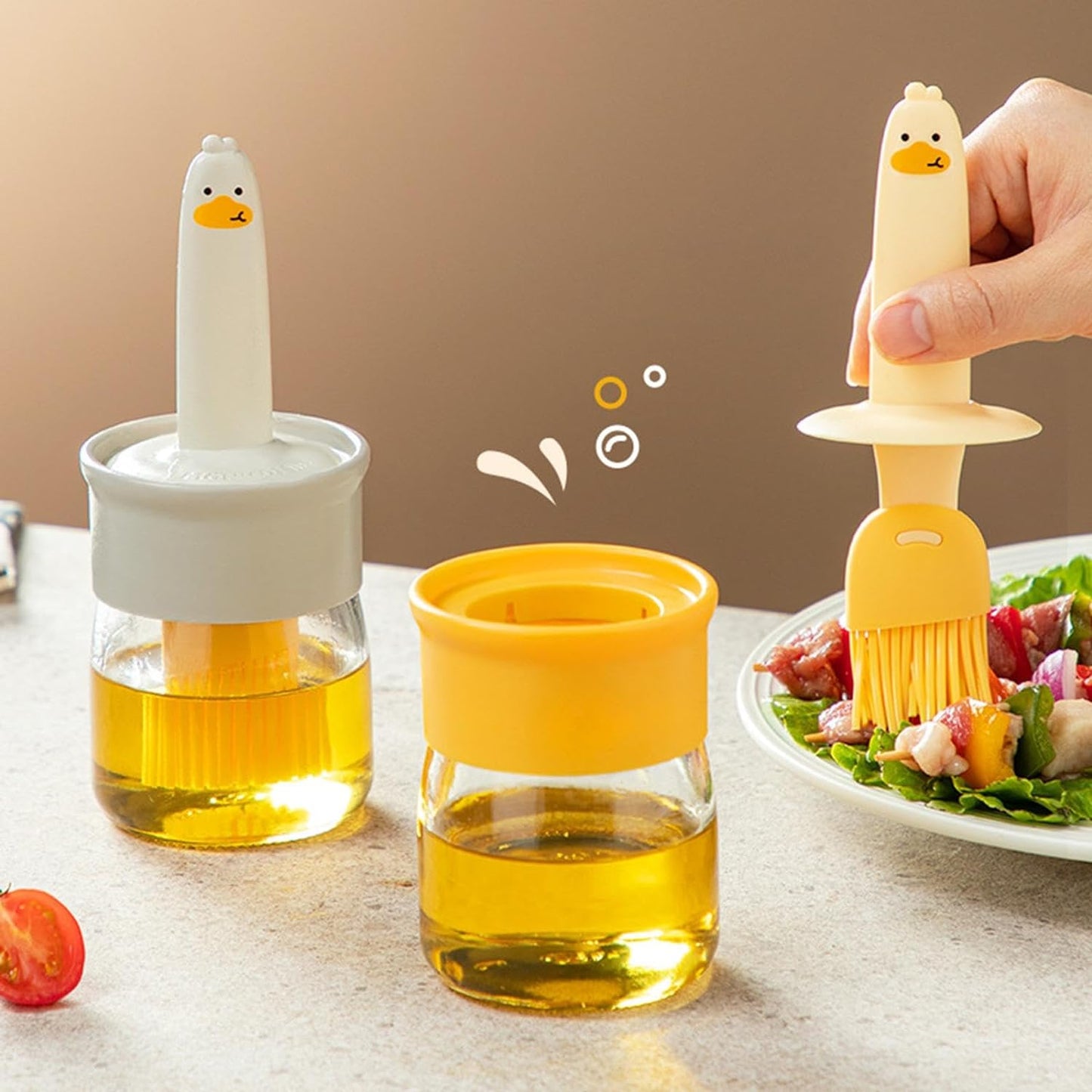 Plastic 2 in 1 Oil Dispenser Bottle with Silicone Basting Brush (1 Set) signaturekarts