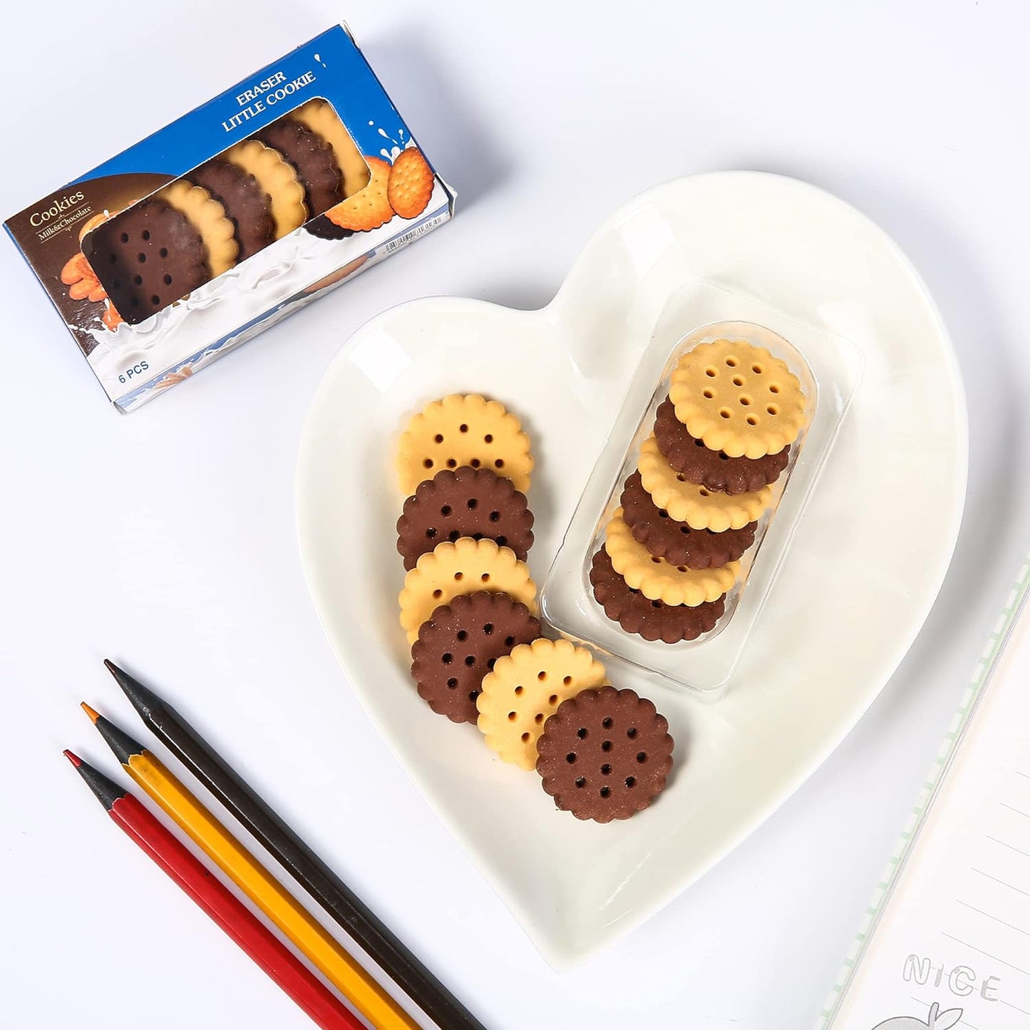 Biscuit-Shaped Erasers – Fun Rubber Stationery for Kids (6 Pcs Set) signaturekarts