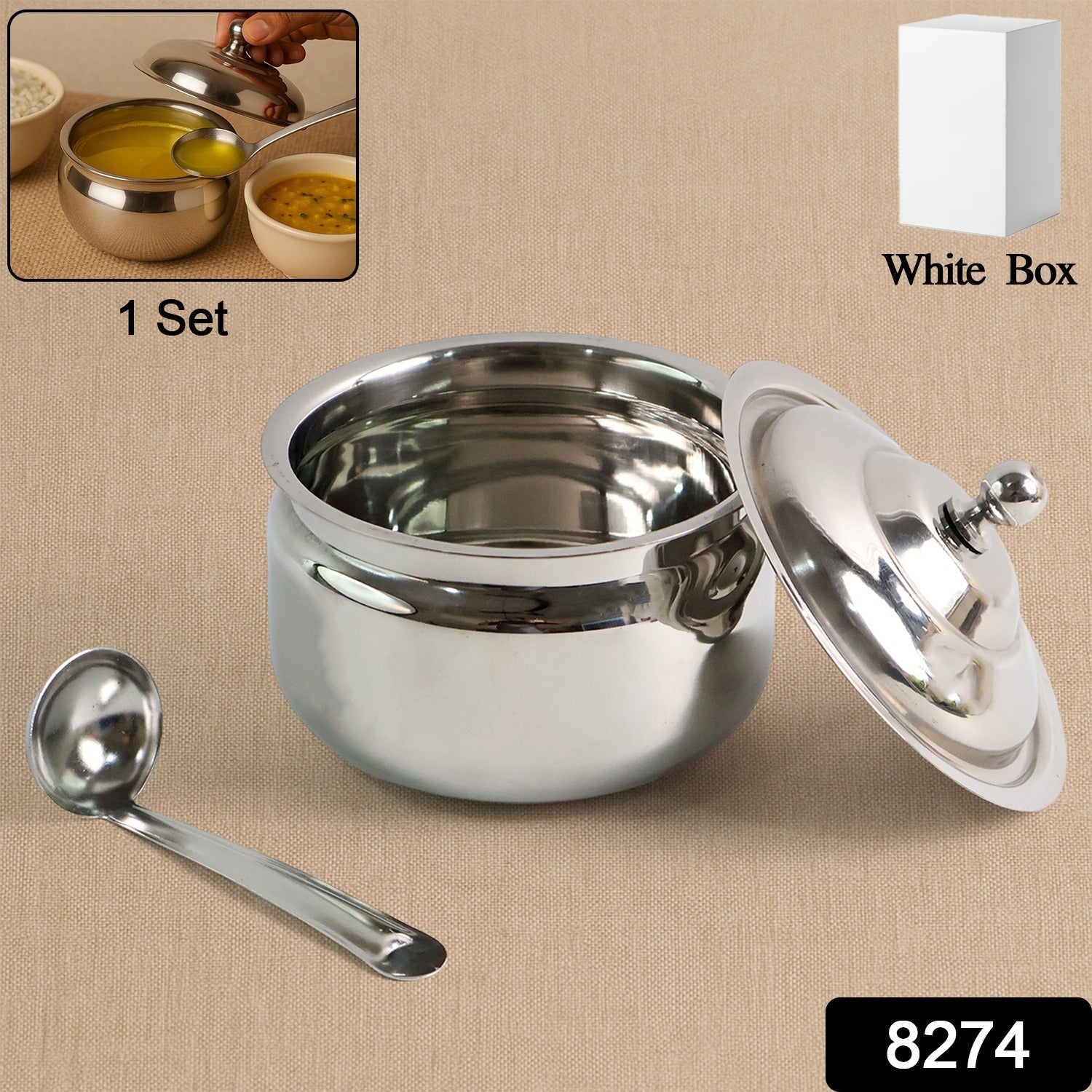 Premium Stainless Steel Ghee Pot (1 Set) Signature Kart