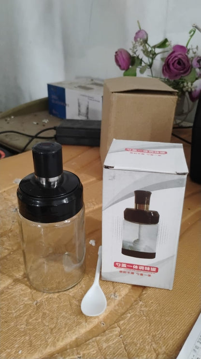 Transparent Glass Storage Jar with Built-in Spoon Approx 250ml signaturekarts