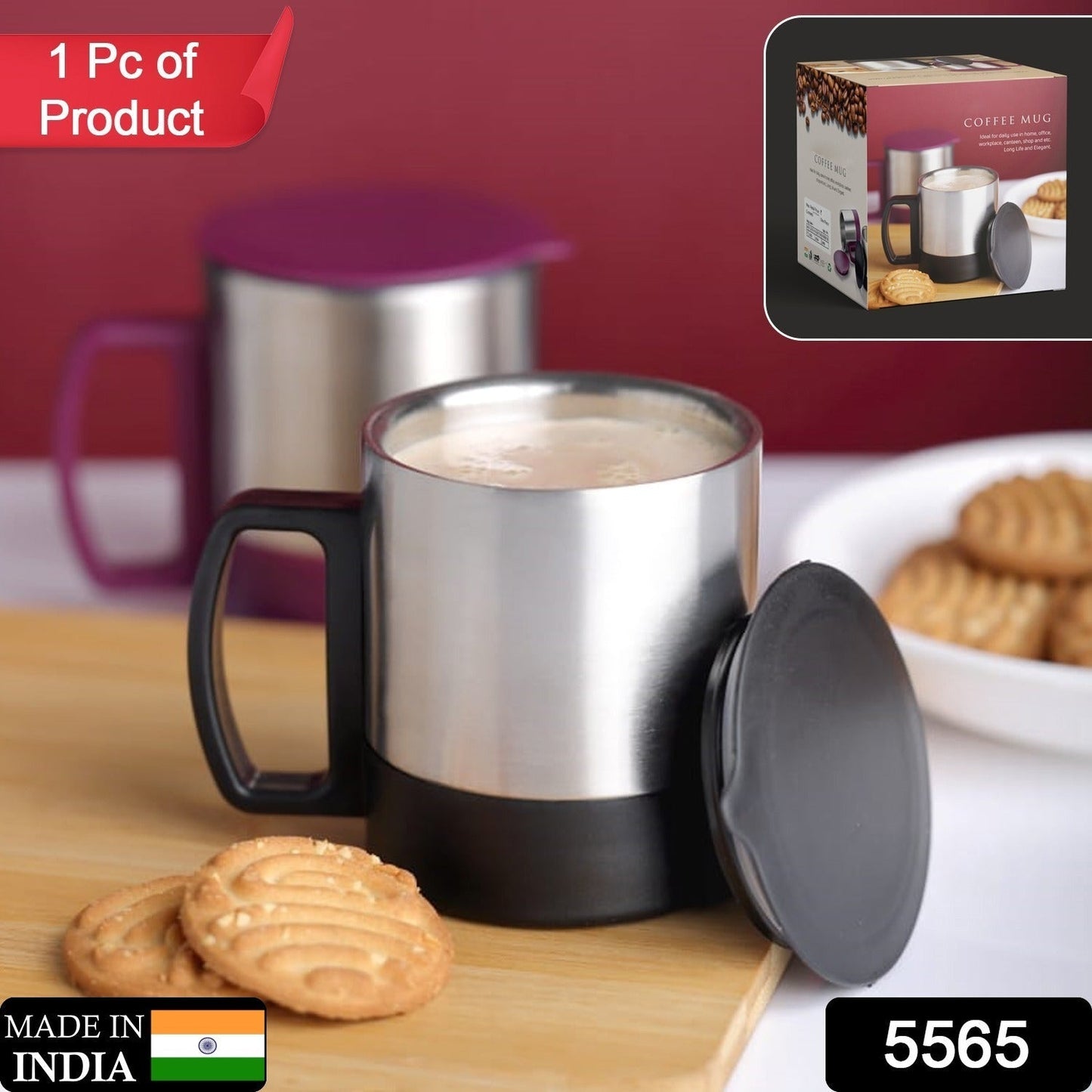 Stainless Steel Coffee/Tea Cup, Stainless Steel Lid Cover Hot Coffee/Tea Mug Hot Insulated Double Wall Stainless Steel, Coffee and Milk Cup with Lid & Handle Easy To Carry - Coffee Cup (1 Pc) signaturekarts