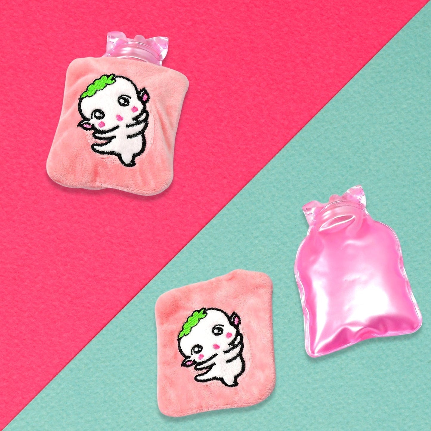 Pink Cartoon Small Hot Water Bag with Cover for Pain Relief signaturekarts
