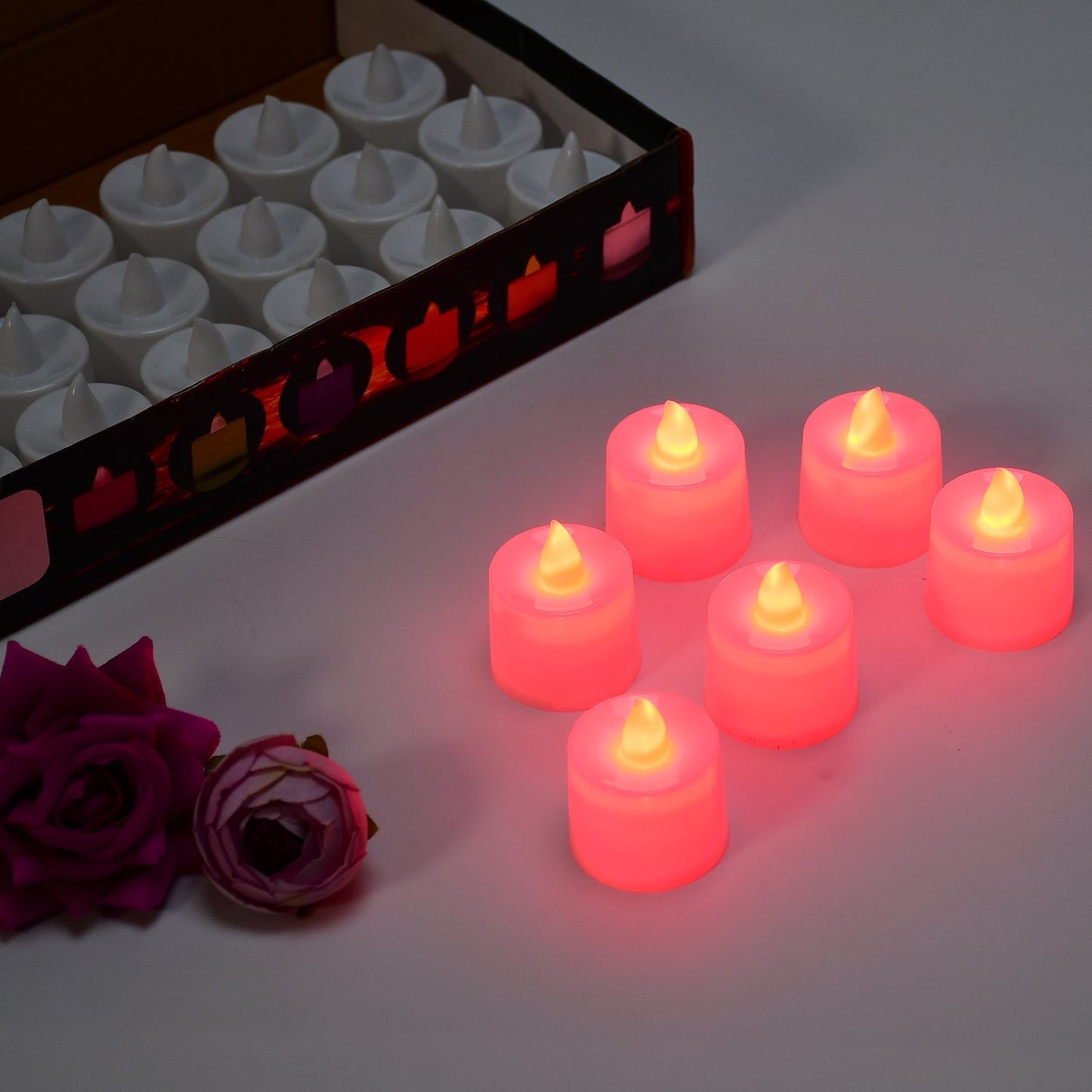 Red LED Tealights Smokeless Flameless Candles for Home Decor, Diwali (24 Pcs) signaturekarts