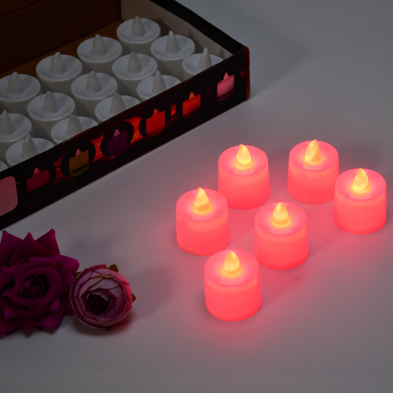 Red LED Tealights Smokeless Flameless Candles for Home Decor, Diwali (24 Pcs) signaturekarts