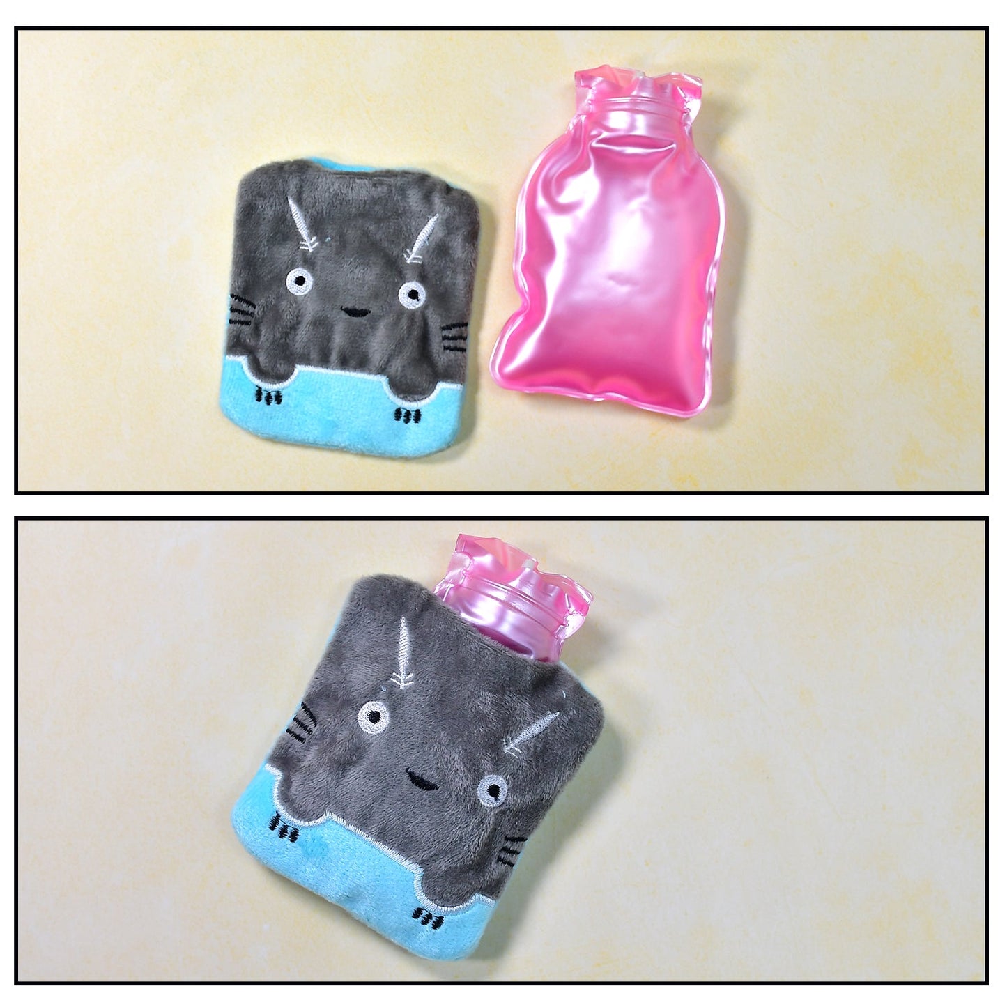 Grey Cat Print Small Hot Water Bag with Cover for Pain Relief signaturekarts