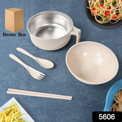 Rice Bowl Noodle Set – 6 Pcs with Lid, Handle & Cutlery signaturekarts