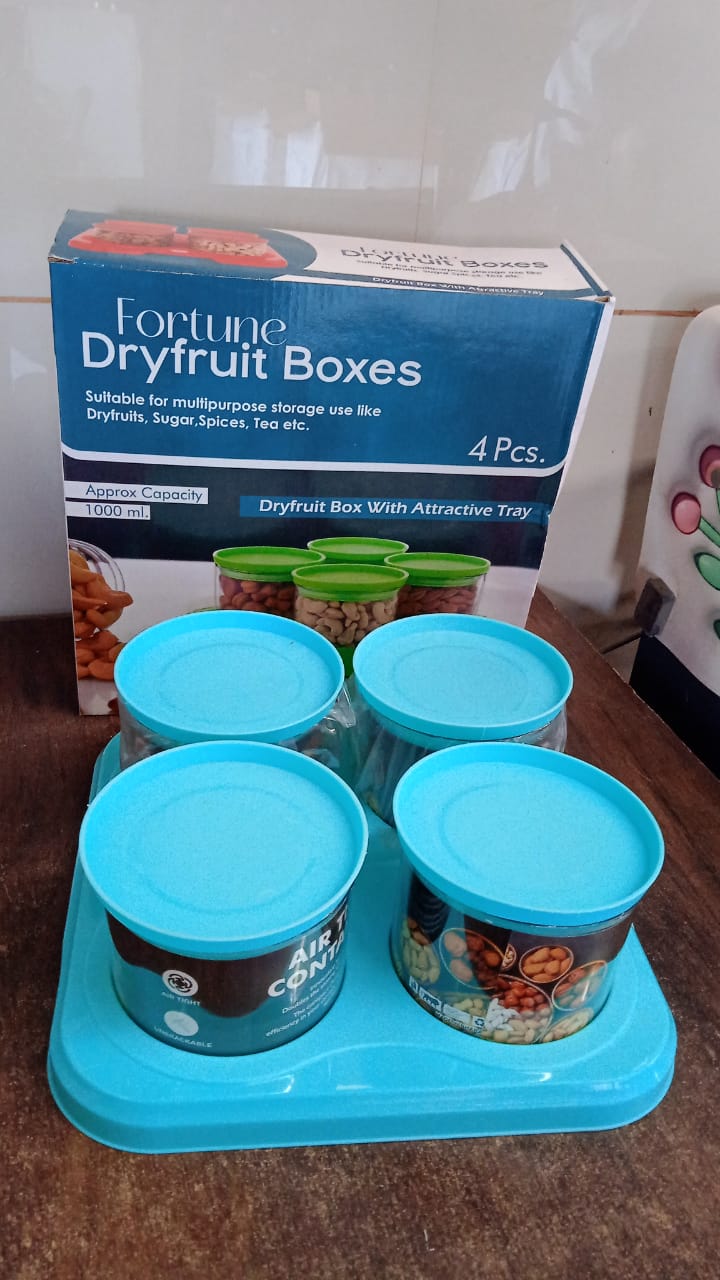 Airtight Container Jar 4 Pc Set with Tray for Kitchen signaturekarts