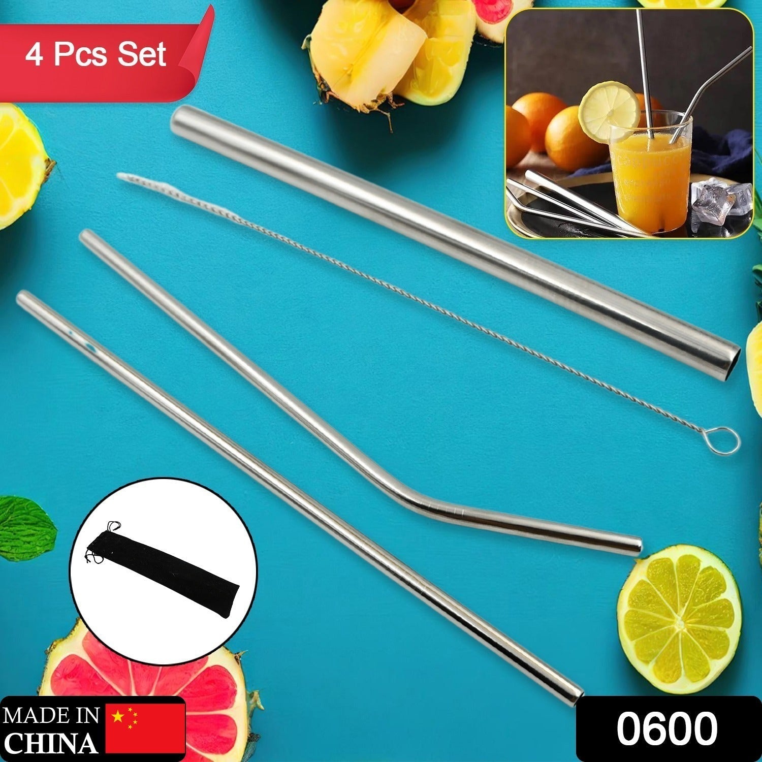 Reusable Stainless Steel Straws with Case for Drinking (4 Pc, Eco-Friendly) signaturekarts