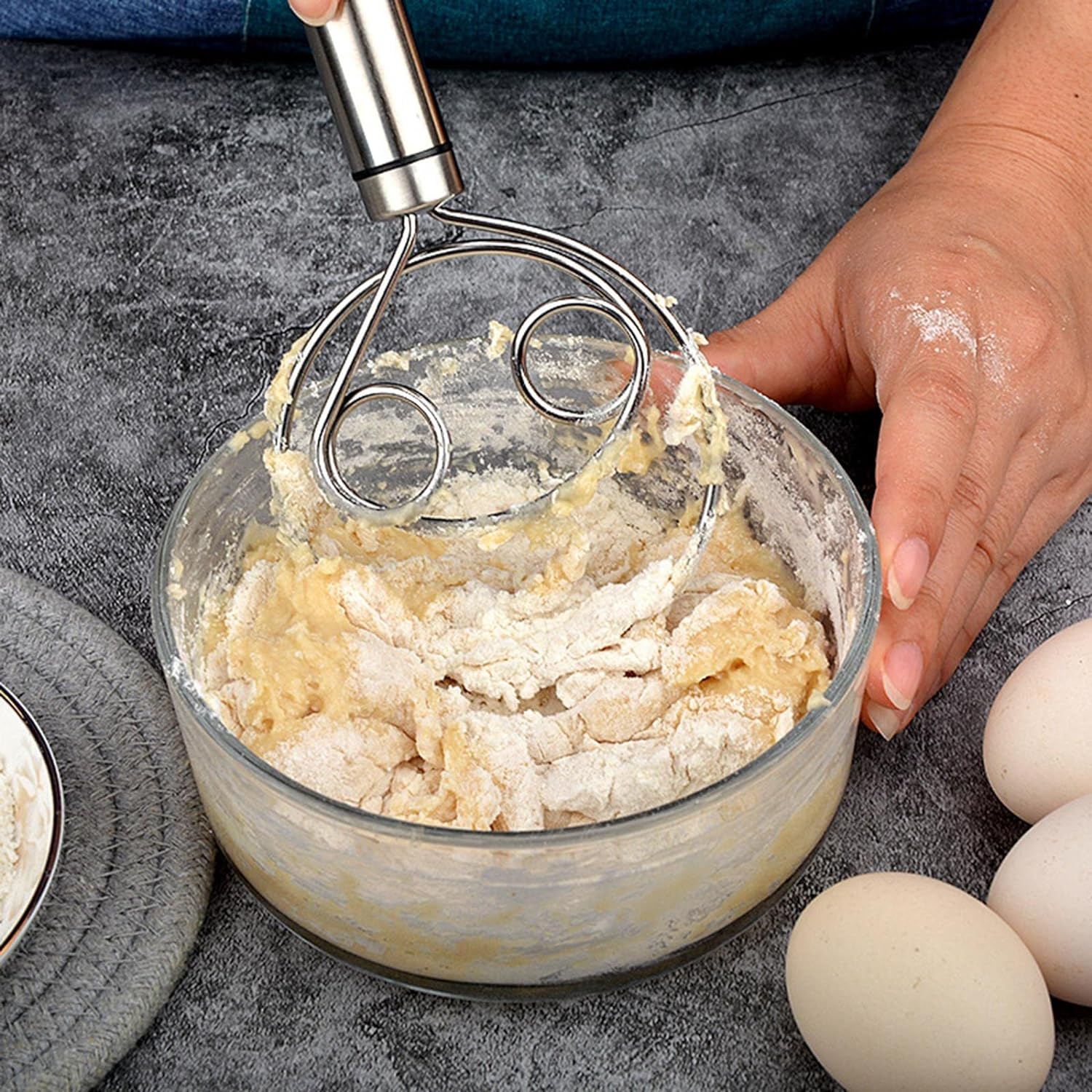 Dough Whisk, Premium Stainless Steel Dutch Whisk, Dough Hand Mixer Artisan Blender For Egg, Bread, Cake, Pastry, Pizza Dough - Perfect Baking Tools, Whisking, Tirring Kitchen Tools (1 Pc) signaturekarts