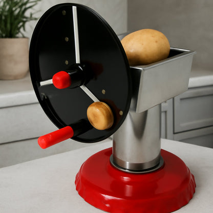 Stainless Steel Chips Maker and Vegetable Slicer for Kitchen Potato Slicer Graters and Chippers. Chips Maker is Suitable for Vegetable Cuttings. Chips Maker Consist Hard Coated Iron Wheel and Stand. signaturekarts