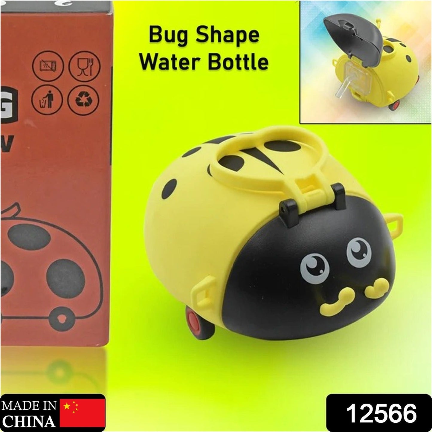 Cute Plastic Bug Shape Water Bottle with adjustable shoulder strap, 4 wheel &  Straw, portable drinking cup Water Bottle For Kids | Water Bottle | Return Gift For Kids | Water Bottle With Straw | School Kinds Water Bottle (1 Pc) signaturekarts