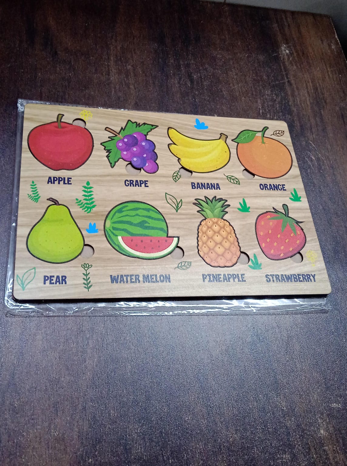 Wooden Fruits Puzzle Learning Educational Board (1 Set / 28×20 Cm) Signaturekarts