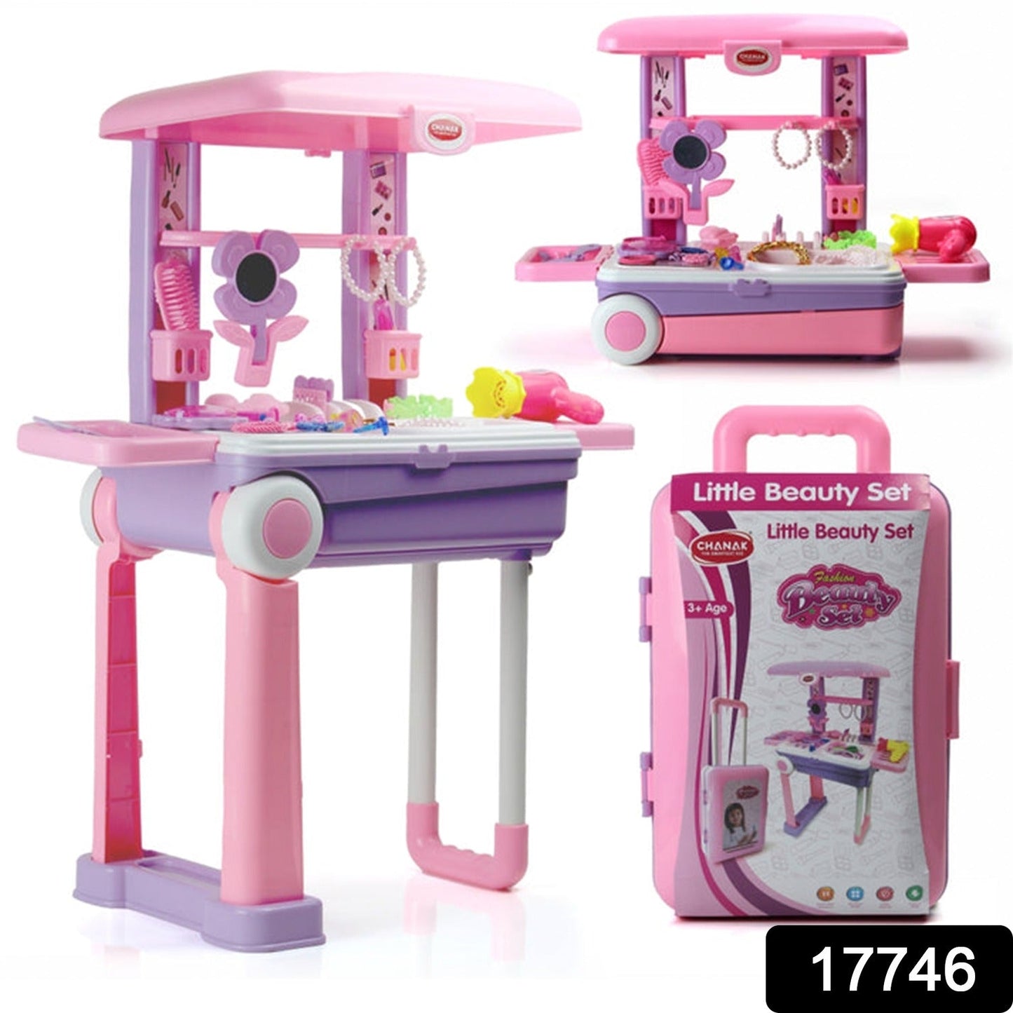Big Beauty Set Suitcase On Wheel, The Ultimate Beauty Set On Wheels for Girls, Makeup Kit is Easy to Clean & Use, Portable Beauty Set with 25 Pieces for 3 Years BIS Approved. (Beauty Set Trolley) signaturekarts