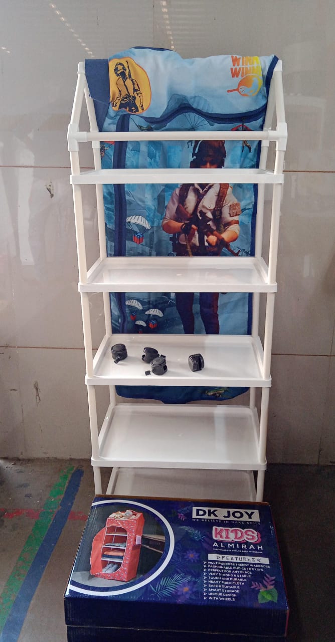 Multi Purpose Foldable Baby Wardrobe / Toy Box 5 Shelves Cartoon Printed Signature kart