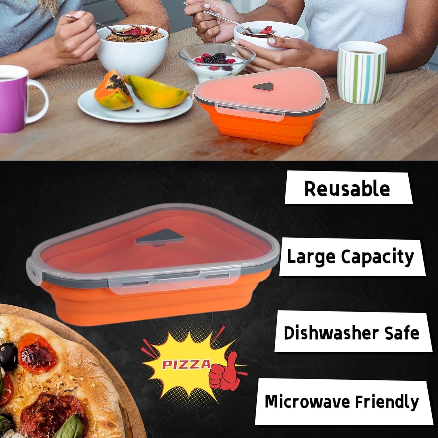 Reusable Expandable Pizza Storage Container with 5 Microwavable Trays Signaturekarts