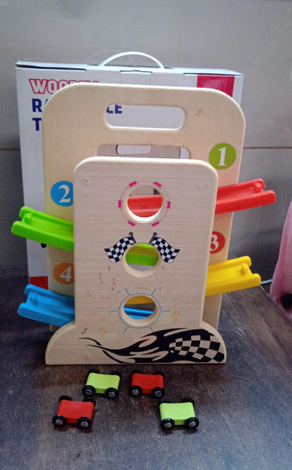 Wooden Ramp Racer Race Track Vehicle Play sets With 4 Mini Racers (with Handle) Signaturekarts