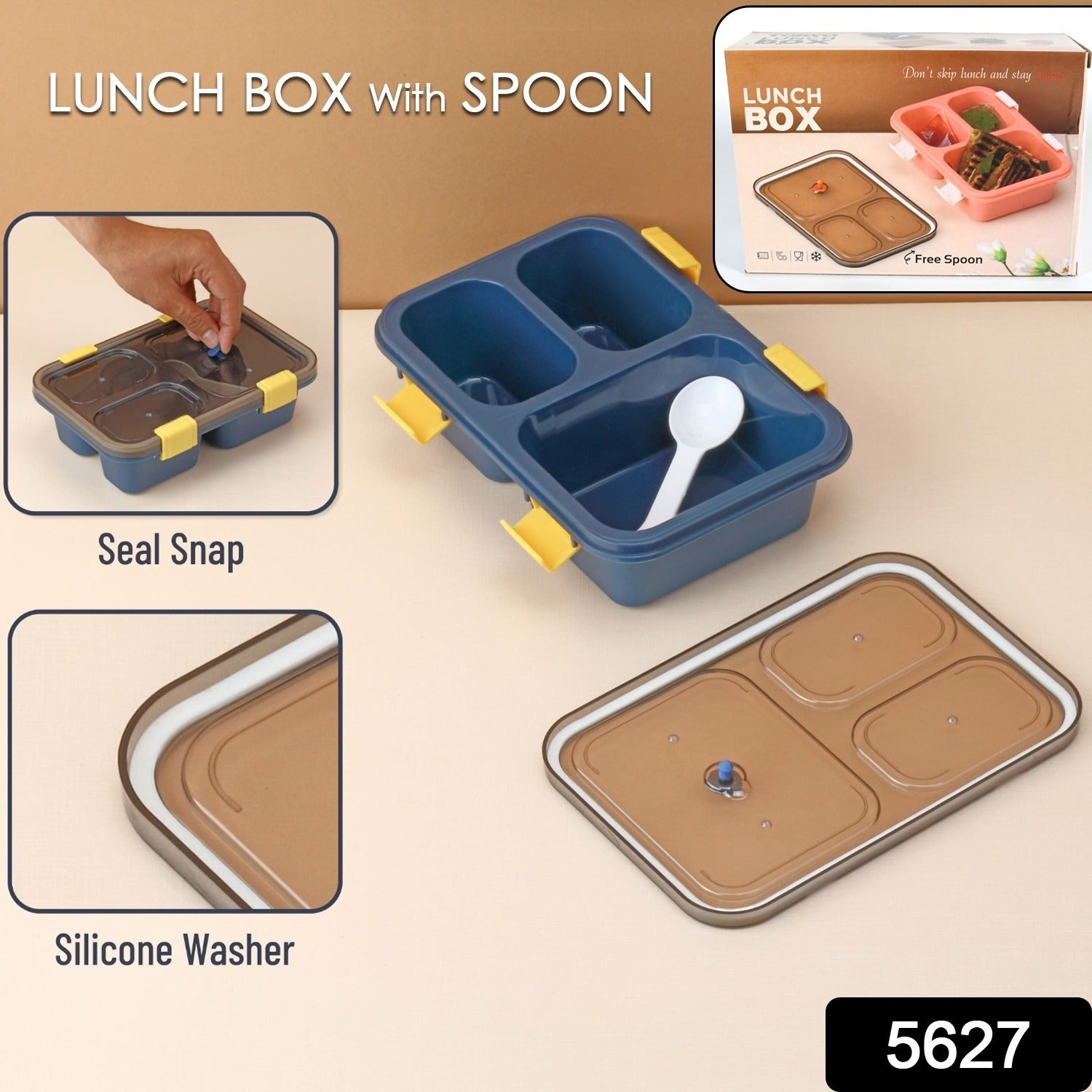 Plastic Lunch Box for Kids, Lunch Box (3 Compartment Lunch Box) signaturekarts