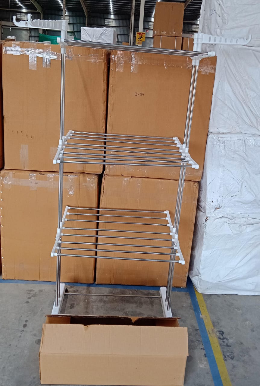 3-Tier Foldable Stainless Steel Cloth Drying Stand with Wheels Signature Kart