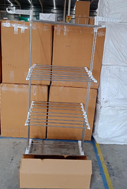 3-Tier Foldable Stainless Steel Cloth Drying Stand with Wheels Signature Kart