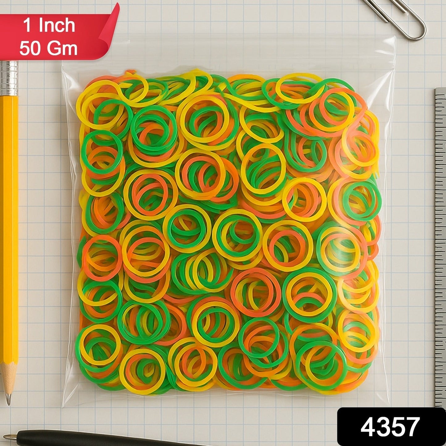 Rubber Band For Office/Home and Kitchen Accessories Item Products, Elastic Rubber Bands, Flexible Reusable Nylon Elastic Unbreakable, For Stationery, School  Multicolor (1 Inch, 50 GM), Hair accessories signaturekarts