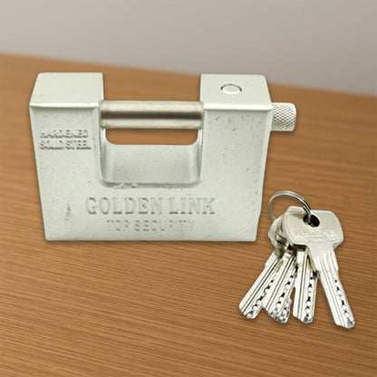 94mm Stainless Steel Padlock: Rectangular, Hardened Steel, 5 Keys signaturekarts
