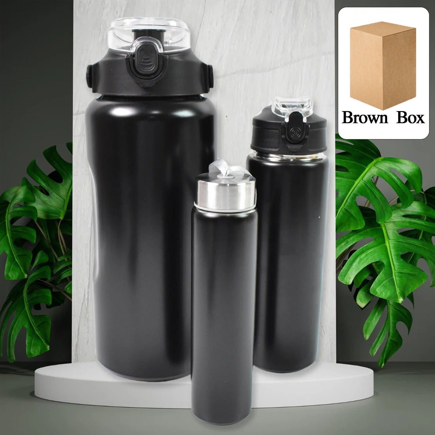 3 in 1 Stainless Steel Insulated Water Bottle – Double Wall Vacuum (3 Pcs Set) Signaturekarts