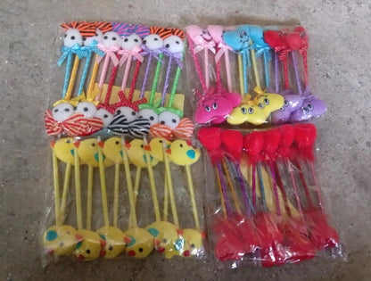 Cute Cartoon Shape & Heart Design Facy Writting Pen Attached Rattle | Ball Pen Smooth Writing For Wedding , Events & Multiuse Pen  Best Pen l Use for Kids (12 Pcs Set Mix Design & Color) signaturekarts