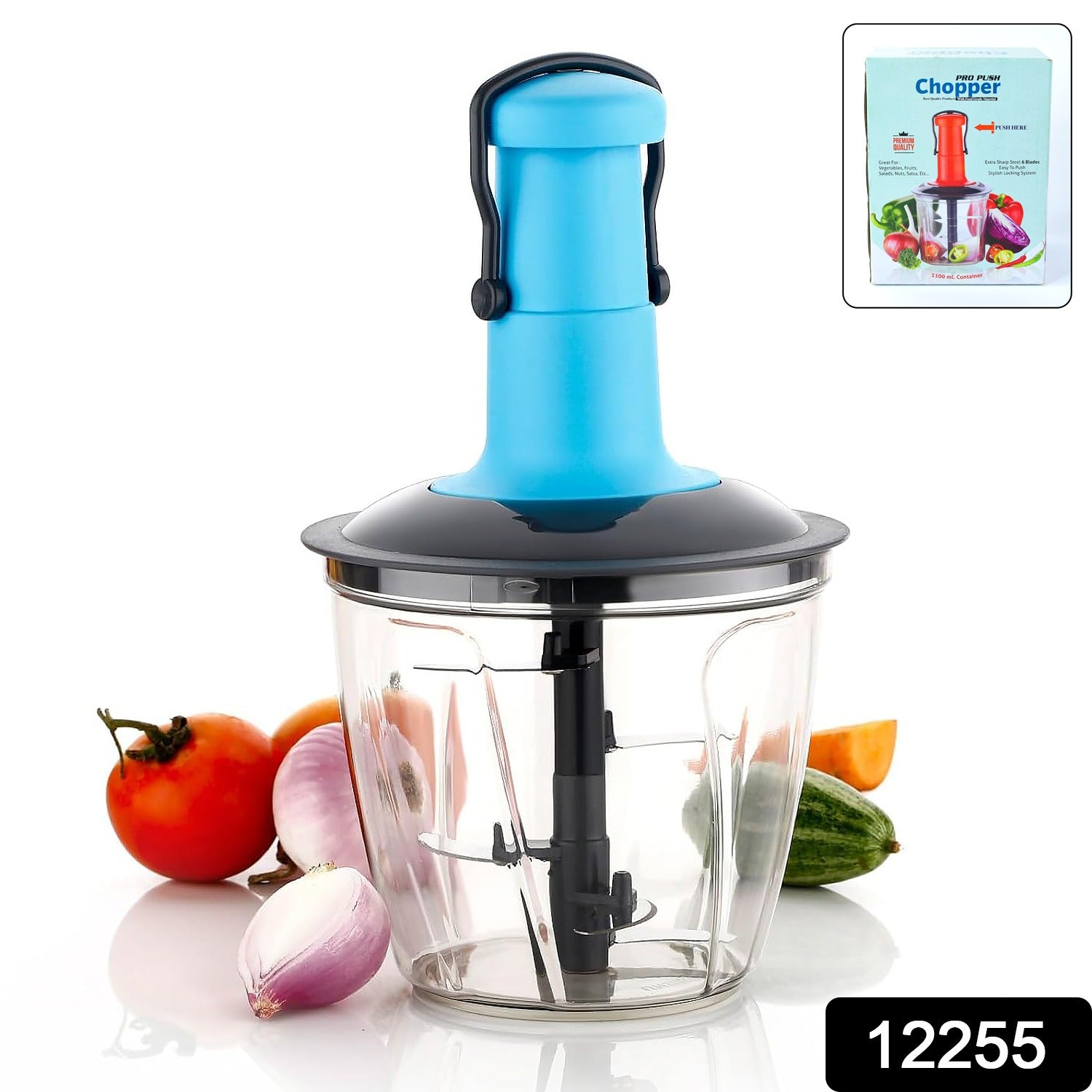 6 Blades Manual Hand-Press Vegetable Chopper (1100 ML / Mix Color) Signature kart