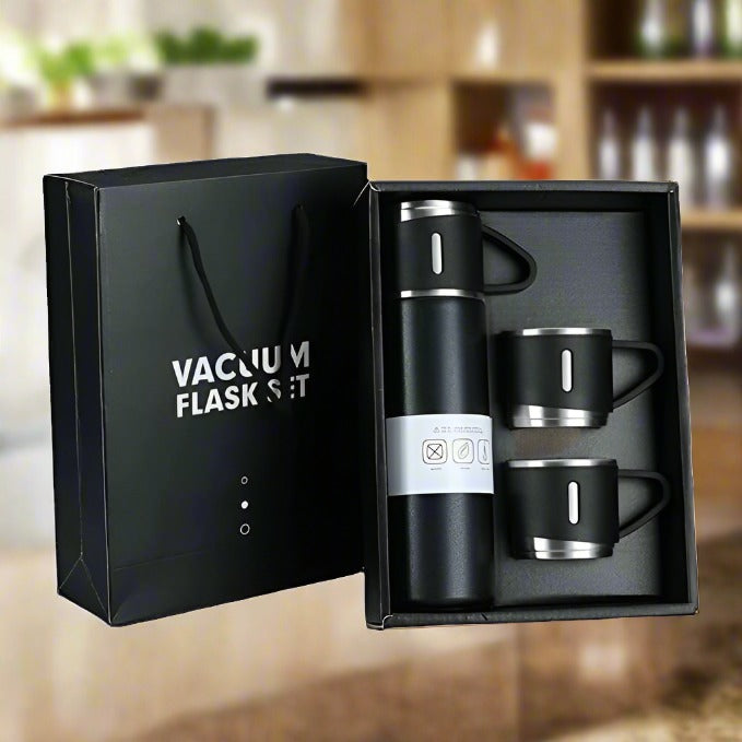 Stainless Steel Vacuum Flask Set with 3 Steel Cups Combo (500ml) signaturekarts