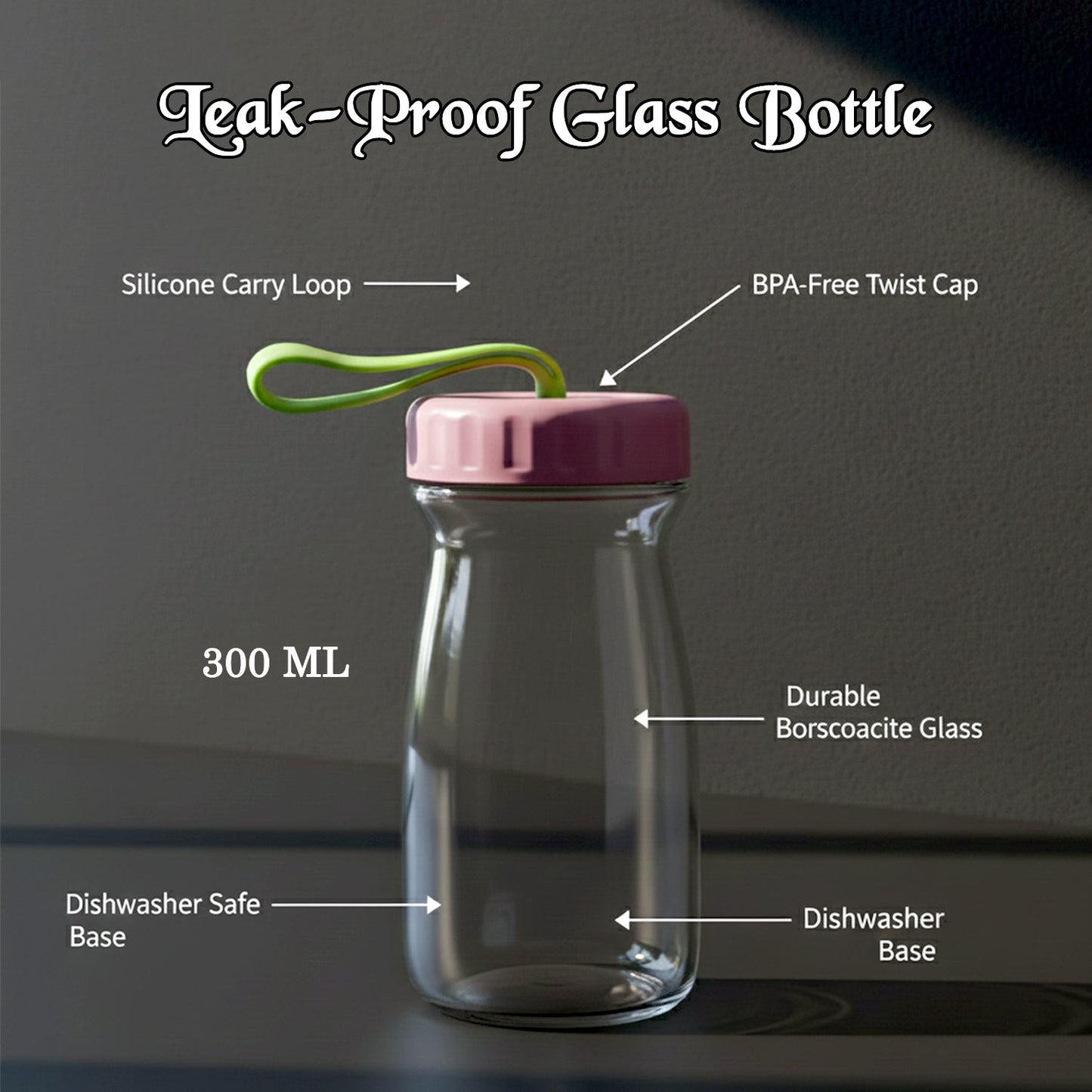 Premium Glass Bottle with Leak-Proof Lid 300 ML The Morsignaturekarts