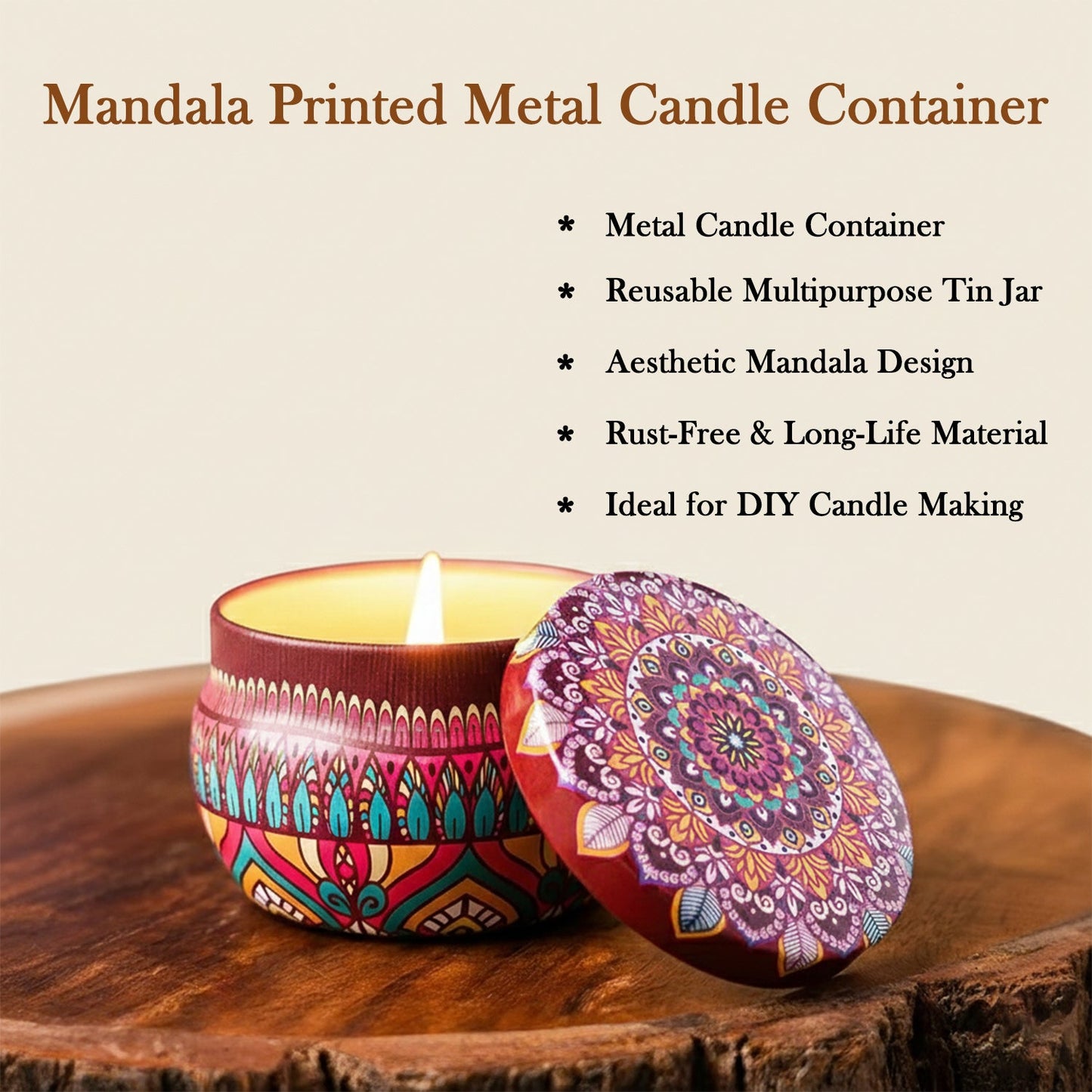 Premium Decorative Mandala Printed Metal Candle Container (4 Pc) The Morsignaturekarts