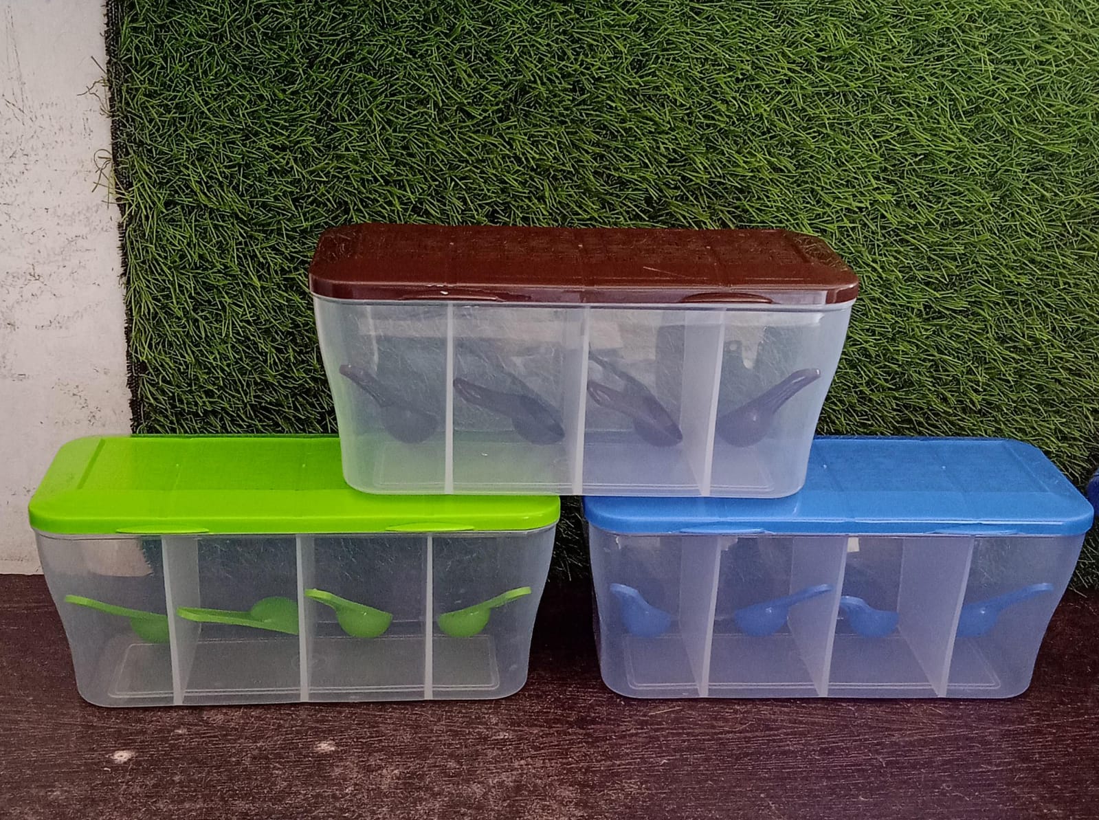 Kitchen Airtight 4-Section Storage Container / Pickle Jar 4 Spoons (1 Pc / Mix Color) signaturekarts
