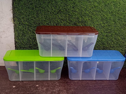 Kitchen Airtight 4-Section Storage Container / Pickle Jar 4 Spoons (1 Pc / Mix Color) signaturekarts