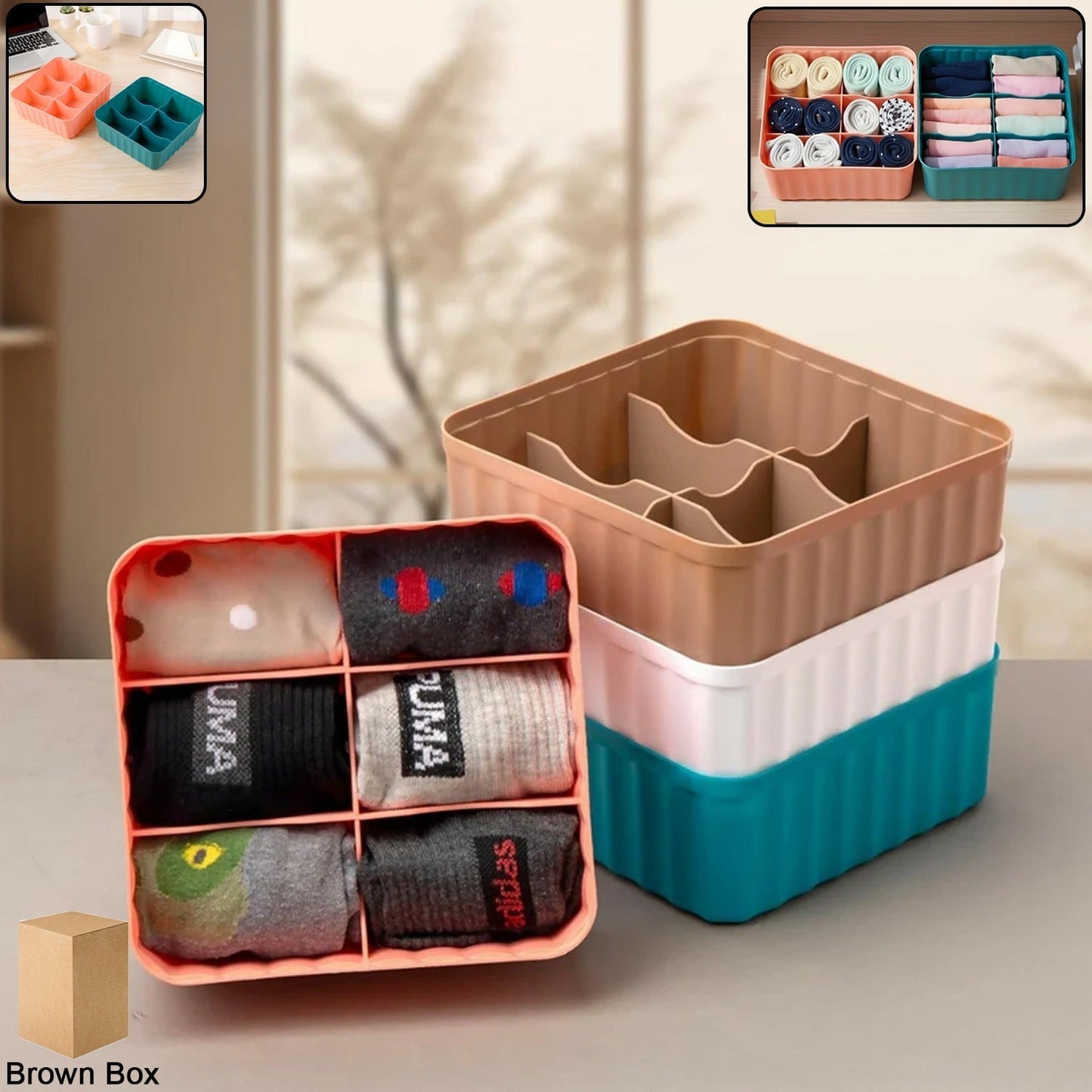 Square Organizer Box with 6 Compartments (Set of 2) The Morsignaturekarts