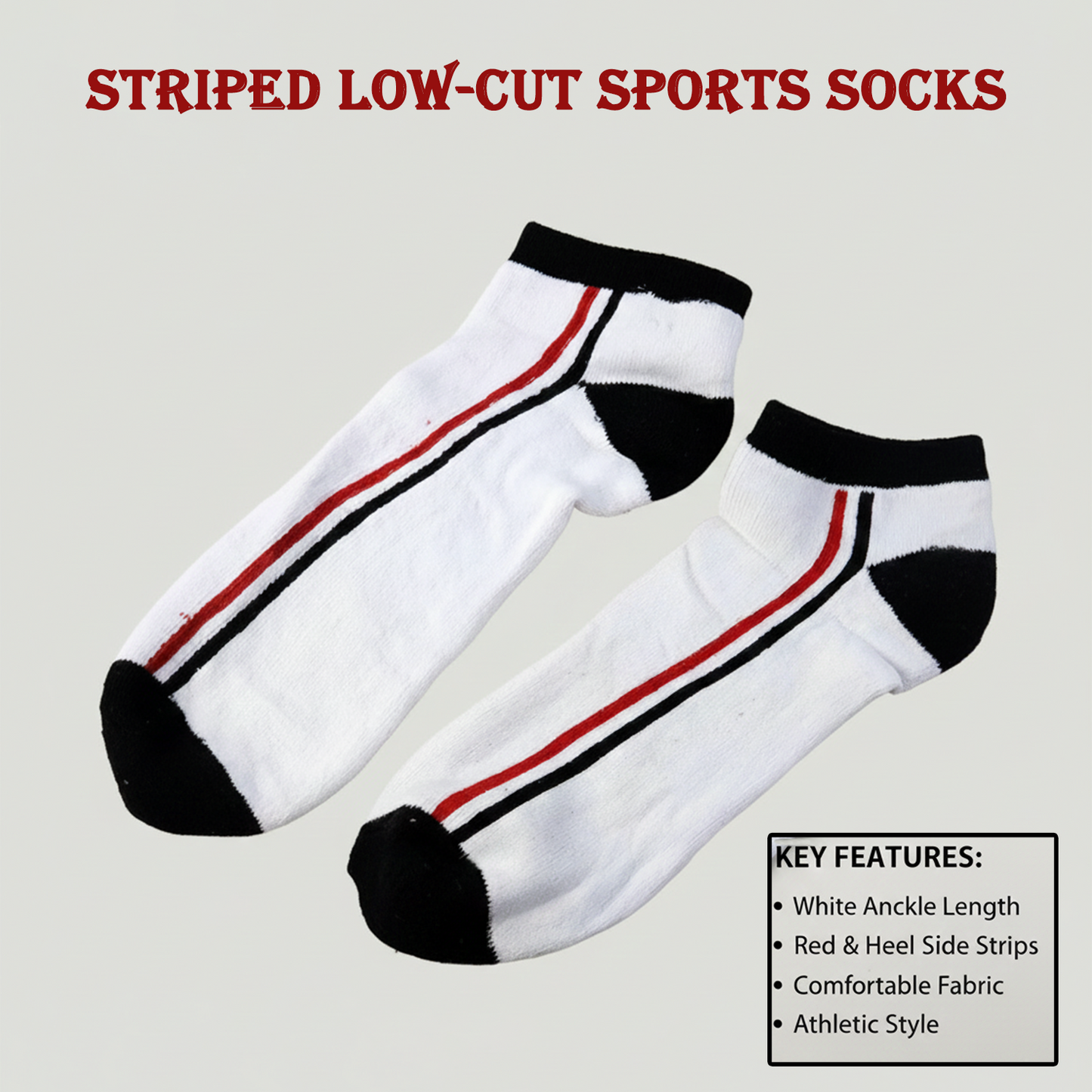 White & Black Striped Low-Cut Sports Socks (1 Pair) The Morsignaturekarts