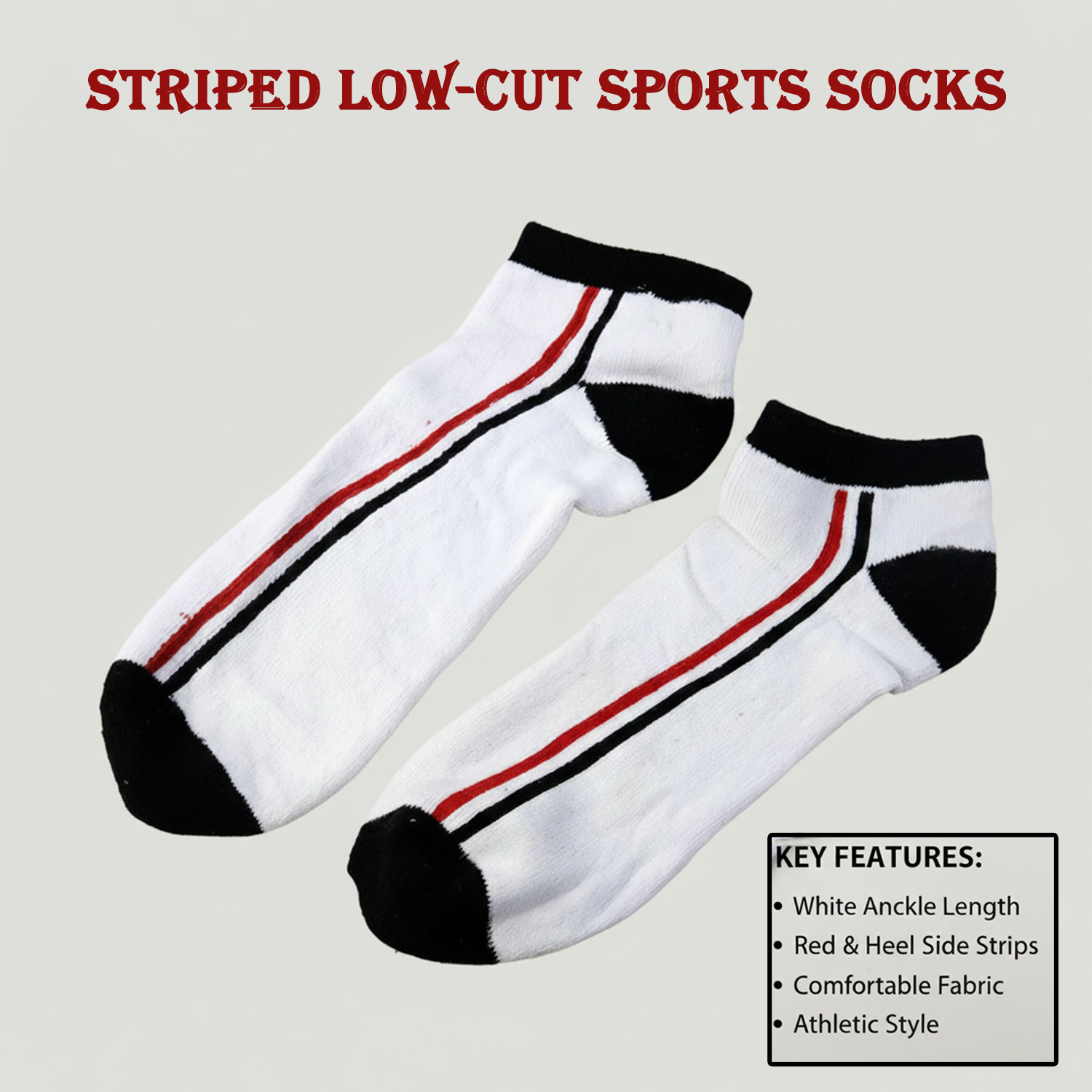 White & Black Striped Low-Cut Sports Socks (1 Pair) The Morsignaturekarts