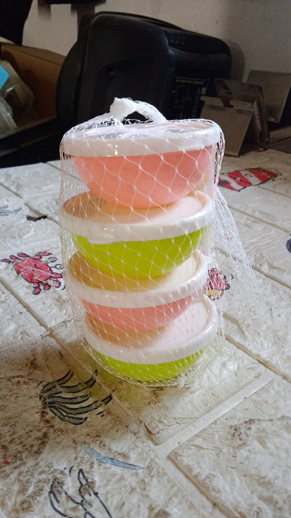 Multipurpose Small Round Plastic Bowl / Katori With Lid,  Chutney Bowl (4 Pcs Set) signaturekarts