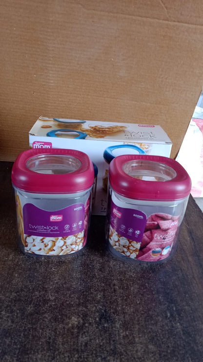 Supermom Transparent Twist Lock Kitchen Storage Container Set (Approx 800ML & 2Pc) Signature Kart
