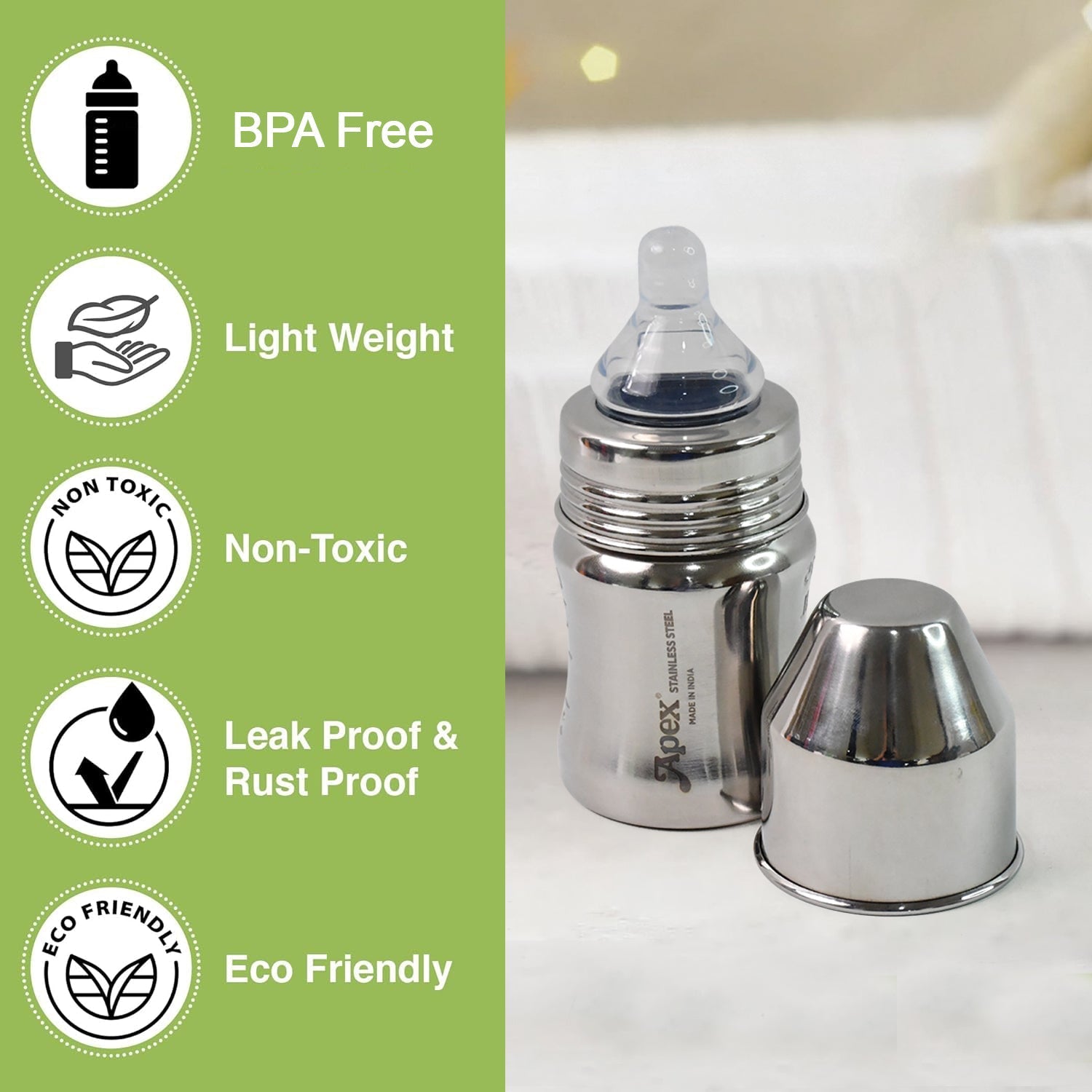 Apex Premium Stainless Steel Baby Feeding Bottle (125 ML / 1 Pc) signaturekarts