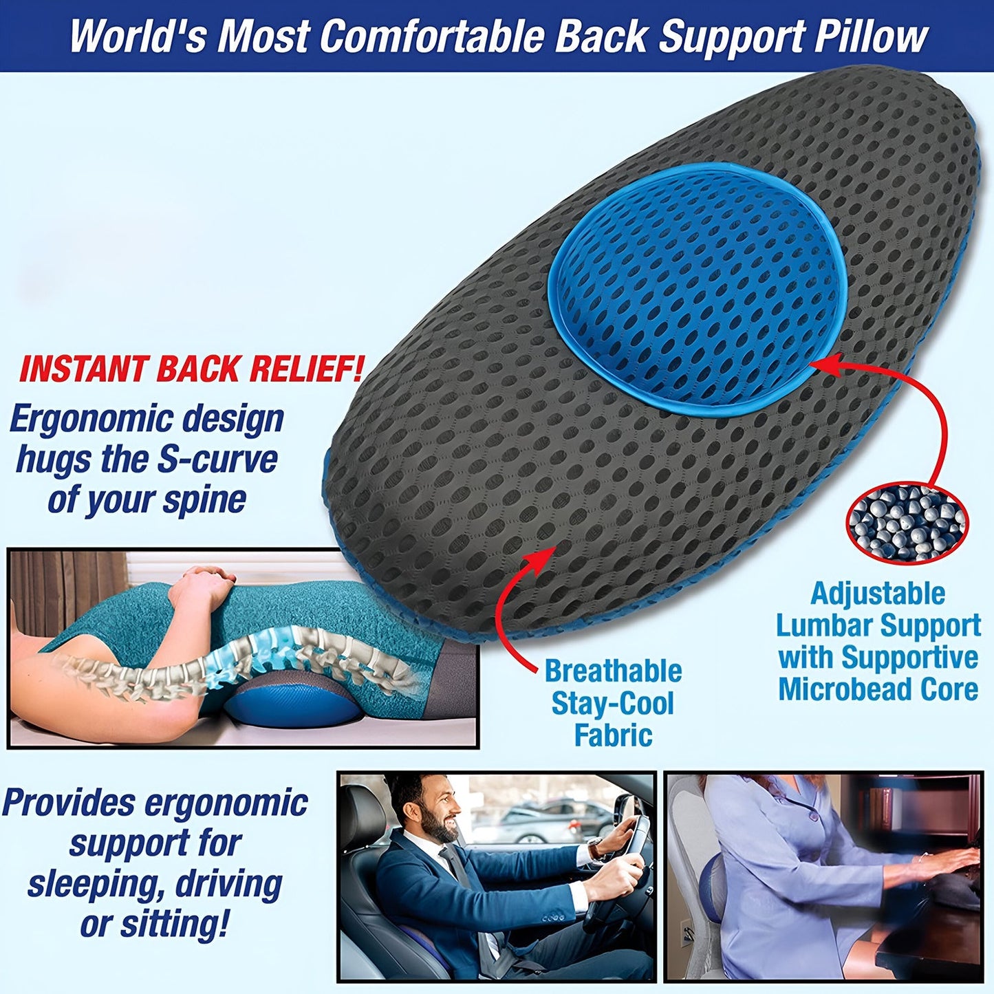 Ergonomic Orthopedic Back Support Pillow (18 x 9 Inch / 1 Pc) The Morsignaturekarts