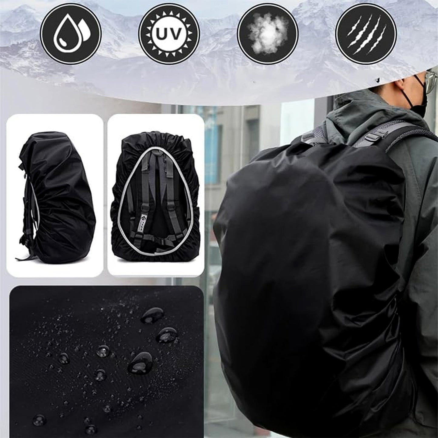 Waterproof Nylon Backpack Rain Cover with Elastic Fit (1 Pc) signaturekarts