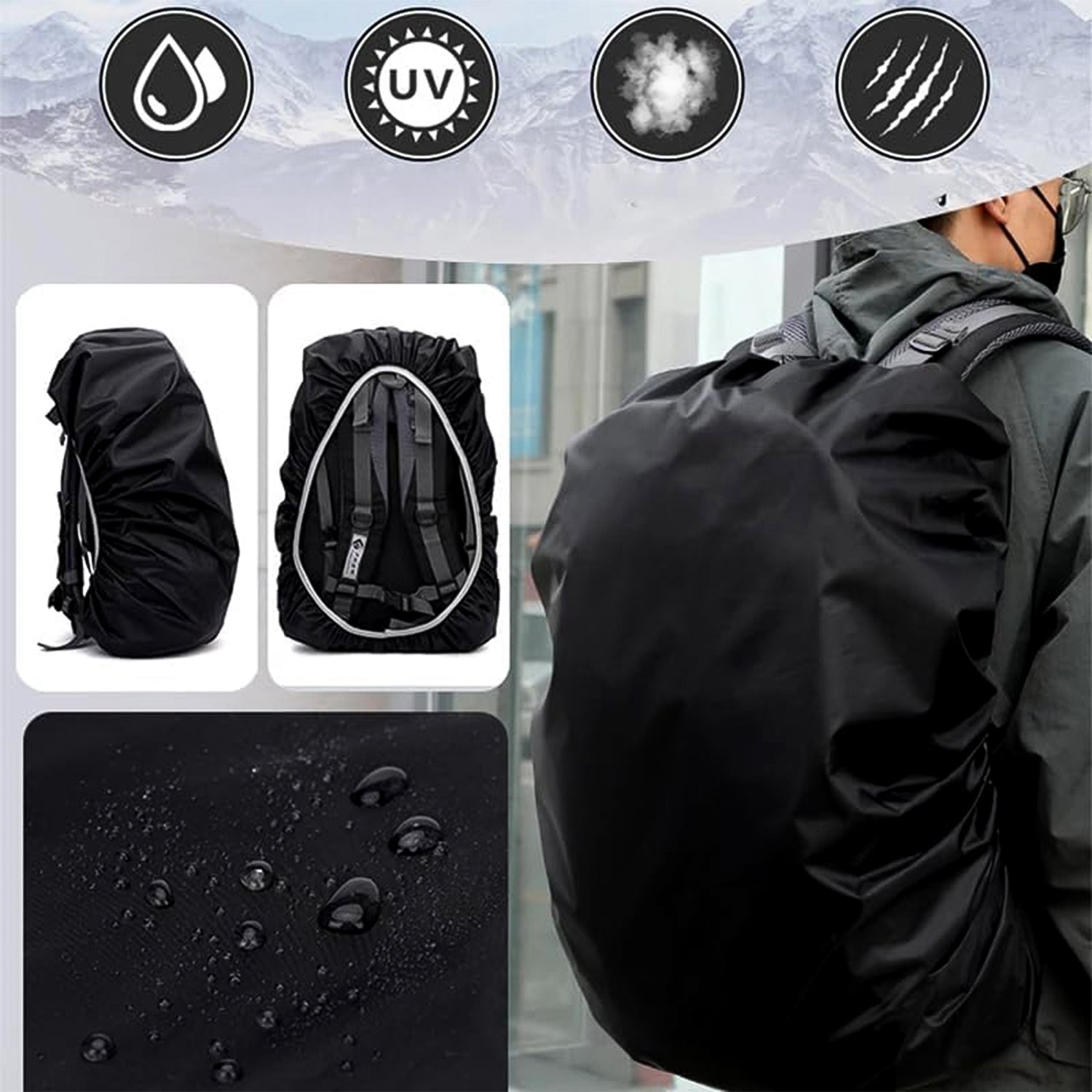 Waterproof Nylon Backpack Rain Cover with Elastic Fit (1 Pc) signaturekarts