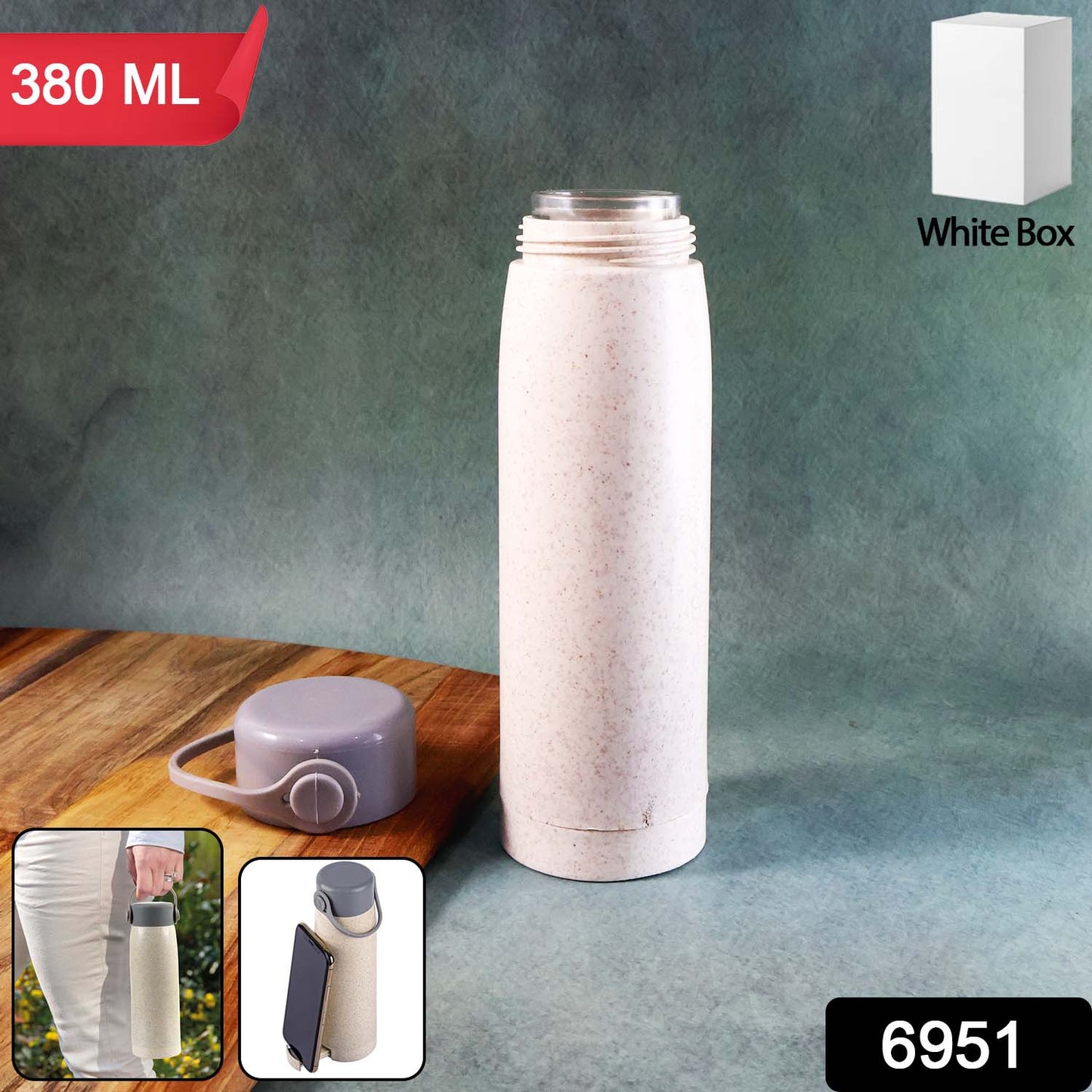 Creative Wheat Glass Water Bottle with Phone Holder (380ml) signaturekarts