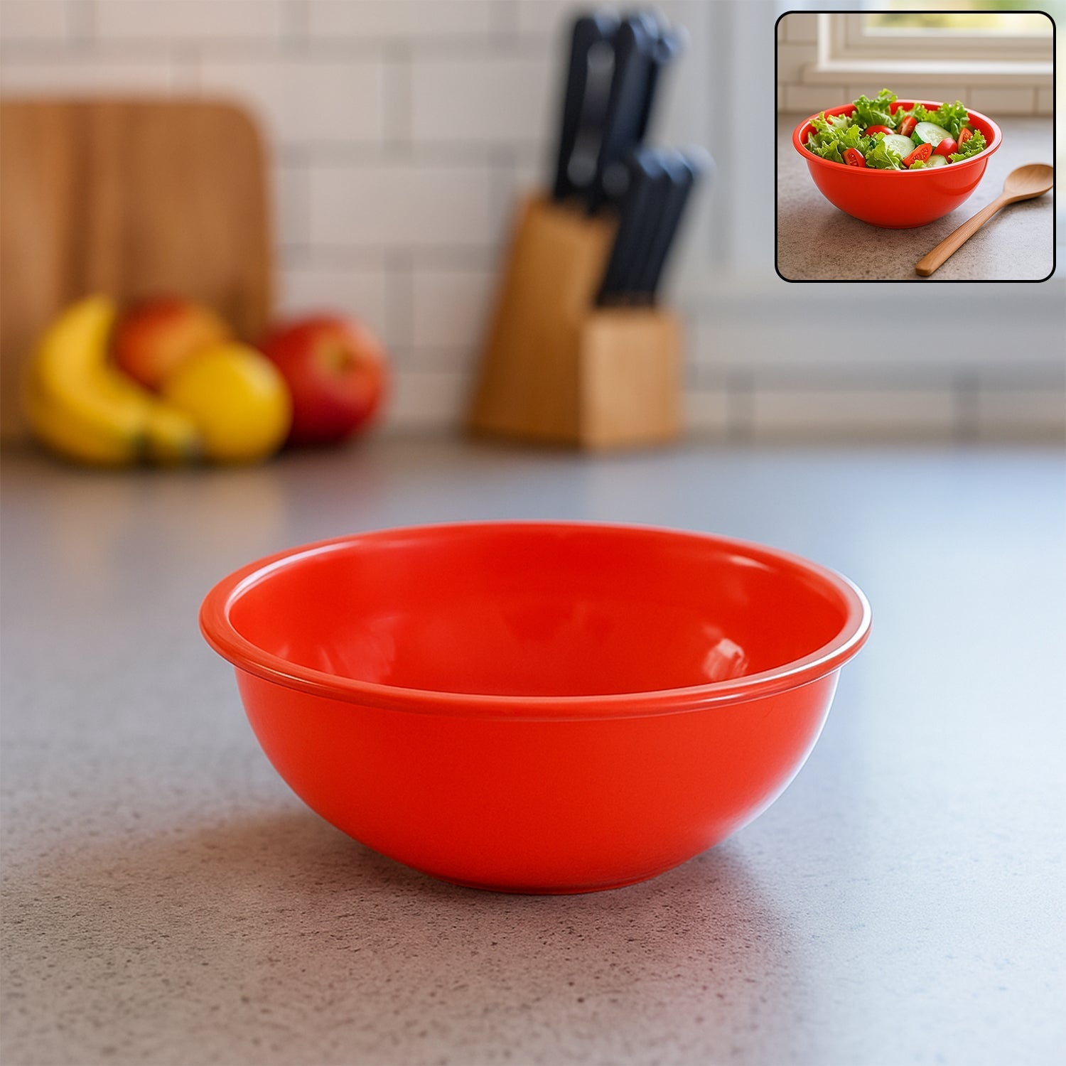 Plastic 6 Inch Red Round Deep Serving Bowl (1 Pc) signaturekarts