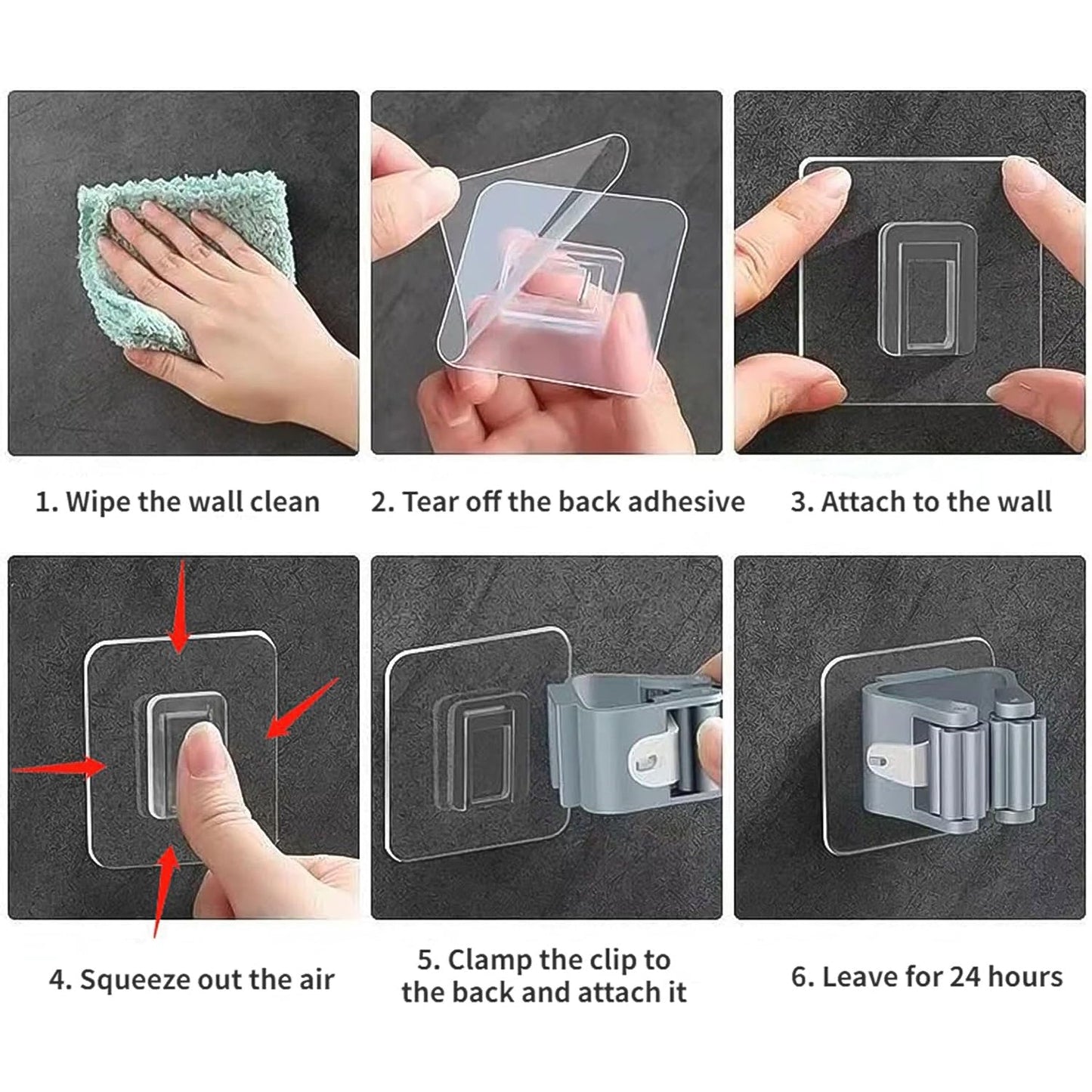 Self-Adhesive Mop and Broom Holder Clips (6 Pc Set) signaturekarts